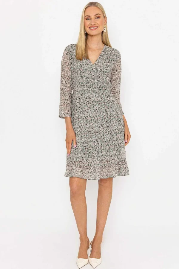 Roisin Knee Length Dress In Khaki Print