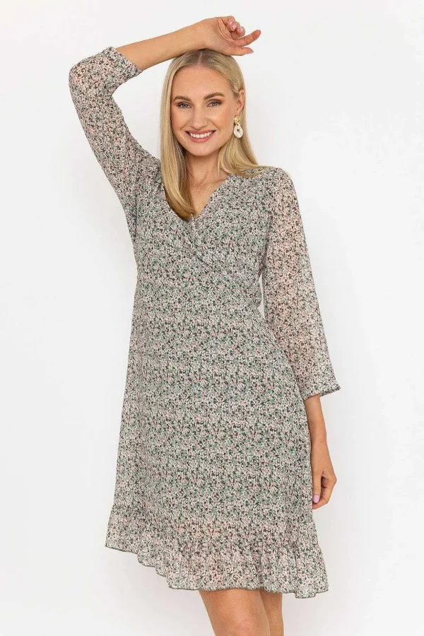 Roisin Knee Length Dress In Khaki Print