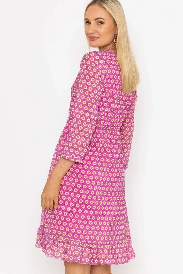 Roisin Knee Length Dress In Pink Print