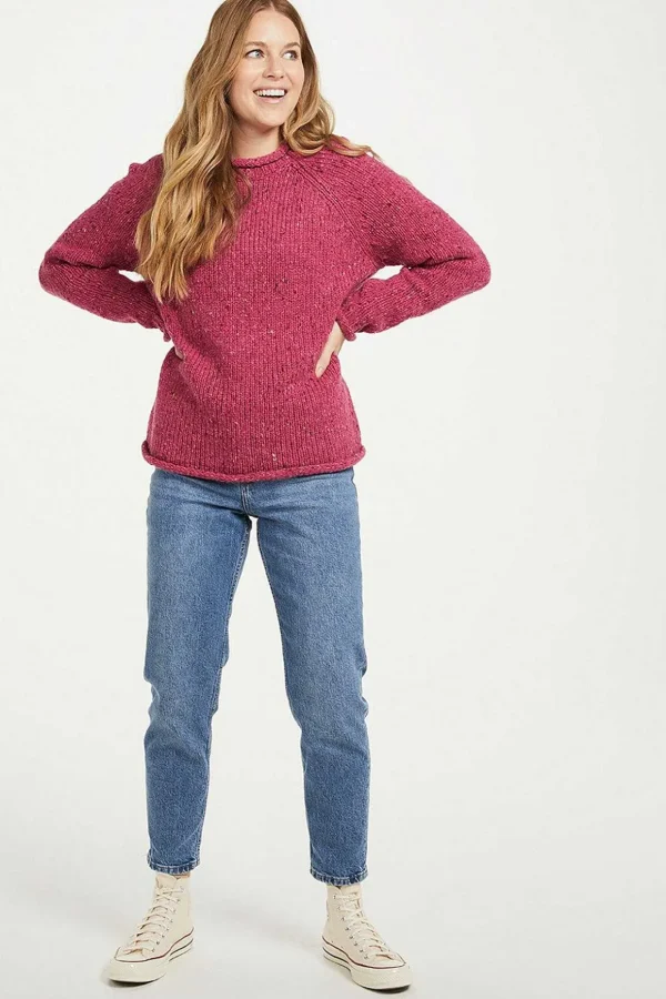 Roll Neck Reglan Crew Jumper In Pink