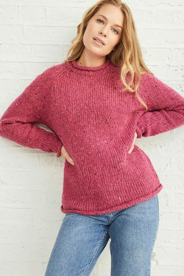 Roll Neck Reglan Crew Jumper In Pink