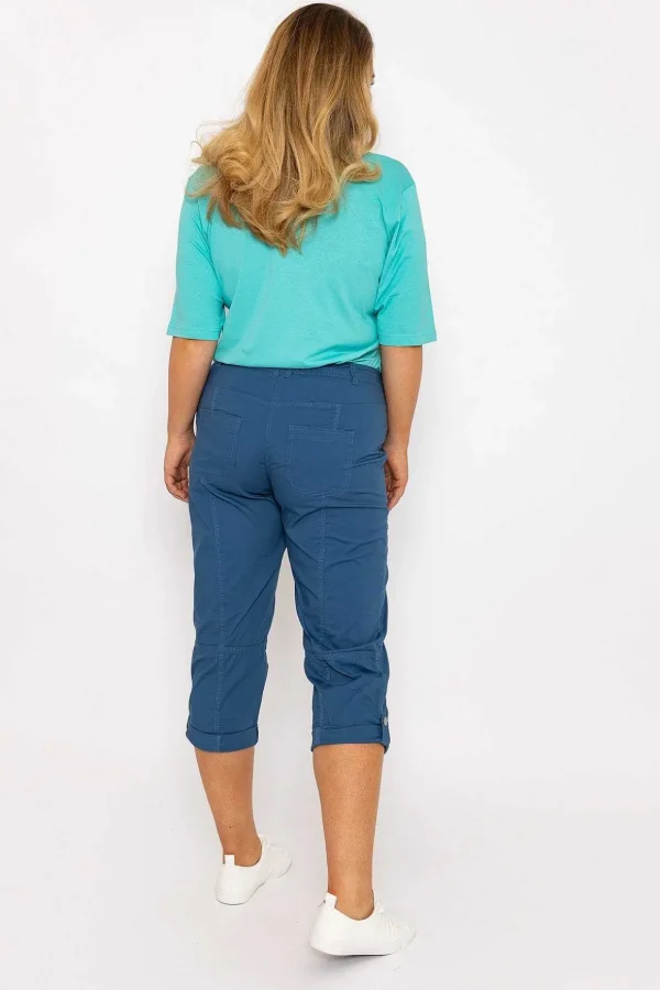 Roll-Tab Hem Stretch Cargo Pants In Blue