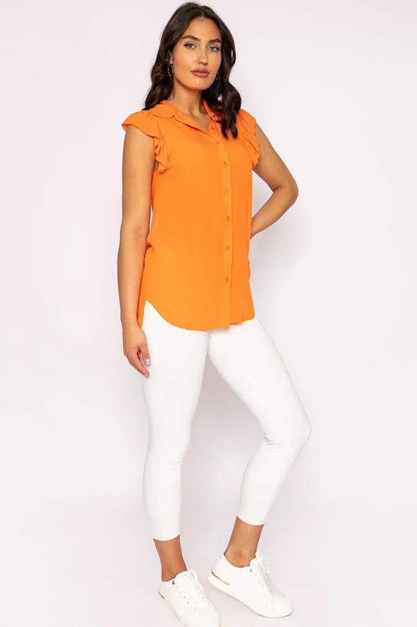 Ruffle Viscose Top In Orange