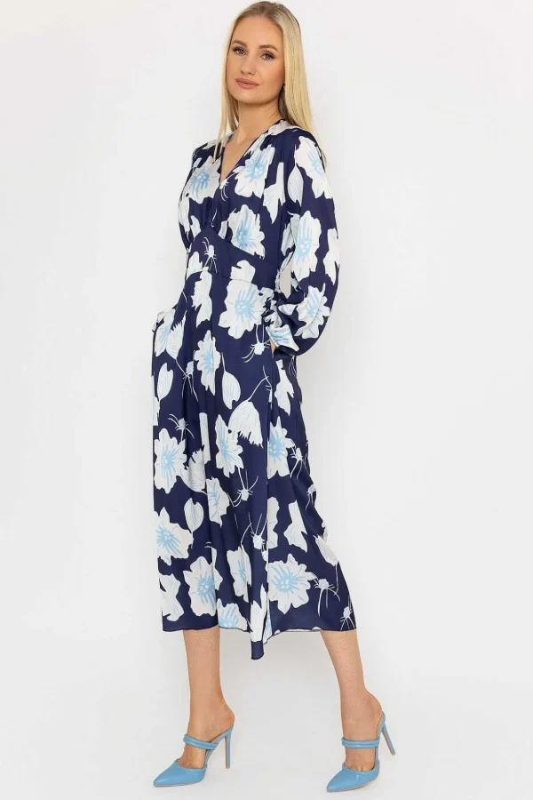 Sateen Cliodhna Midi Dress In Navy