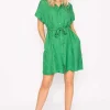 Satin Jacquard Dress In Green