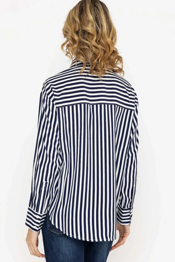 Satin Stripe Shirt In Navy