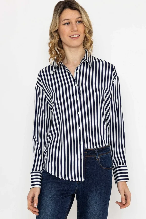 Satin Stripe Shirt In Navy