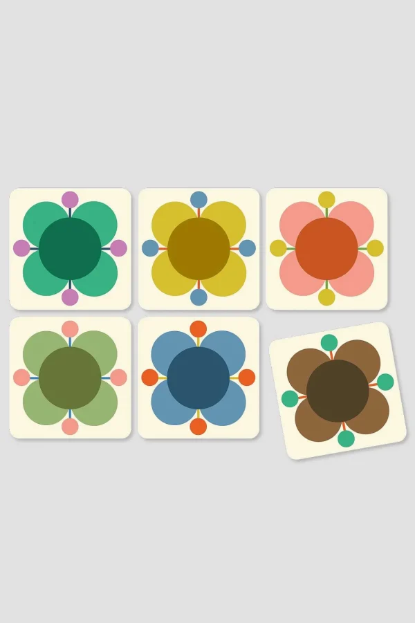 Set Of 6 Cork Coasters - Atomic Flower