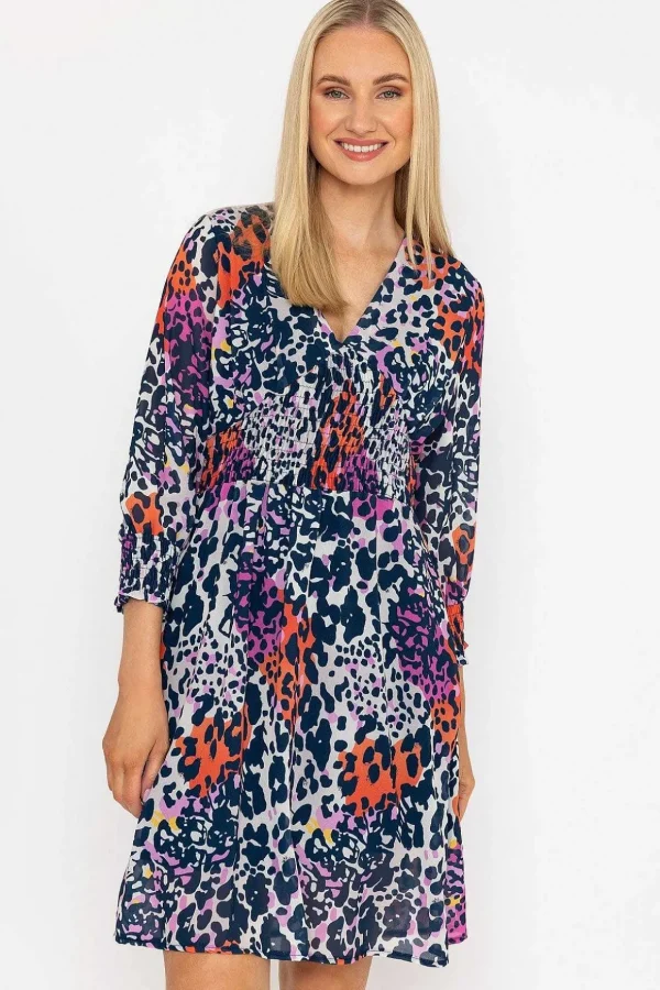 Sienna Navy Animal Print Knee Length Dress