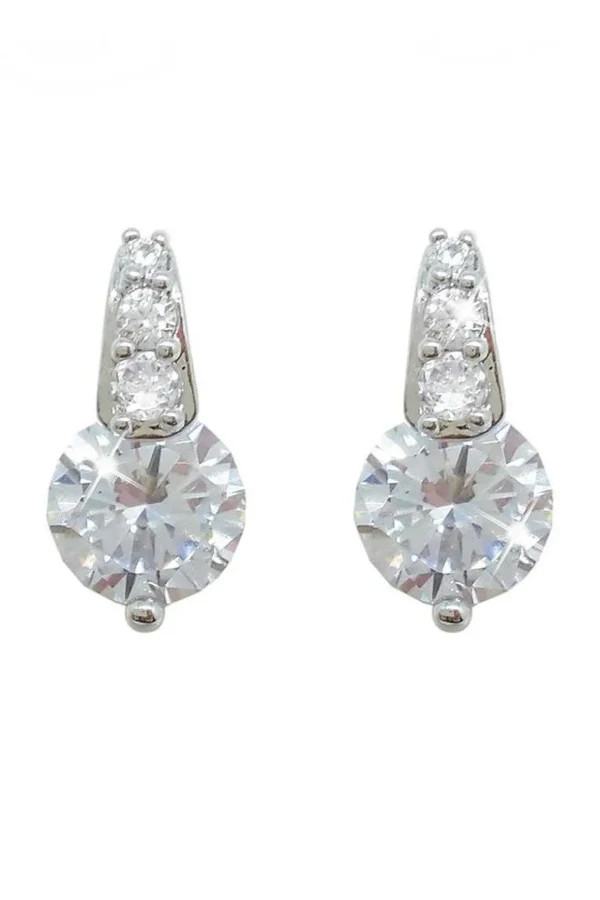 Silver Round Earrings With Pave Bale