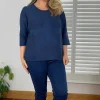 3/4 Sleeve Star Knit Sweater In Dark Blue