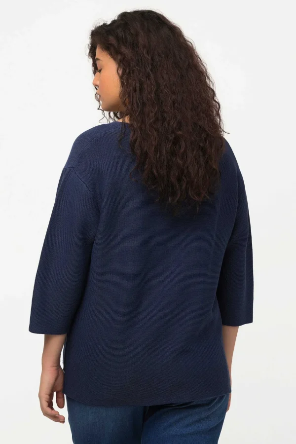 3/4 Sleeve Star Knit Sweater In Dark Blue