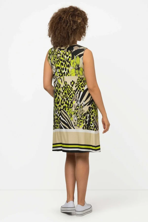 Sleeveless Border Print Knee Length Dress