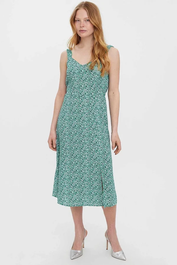 Sleeveless Dress In Green Print