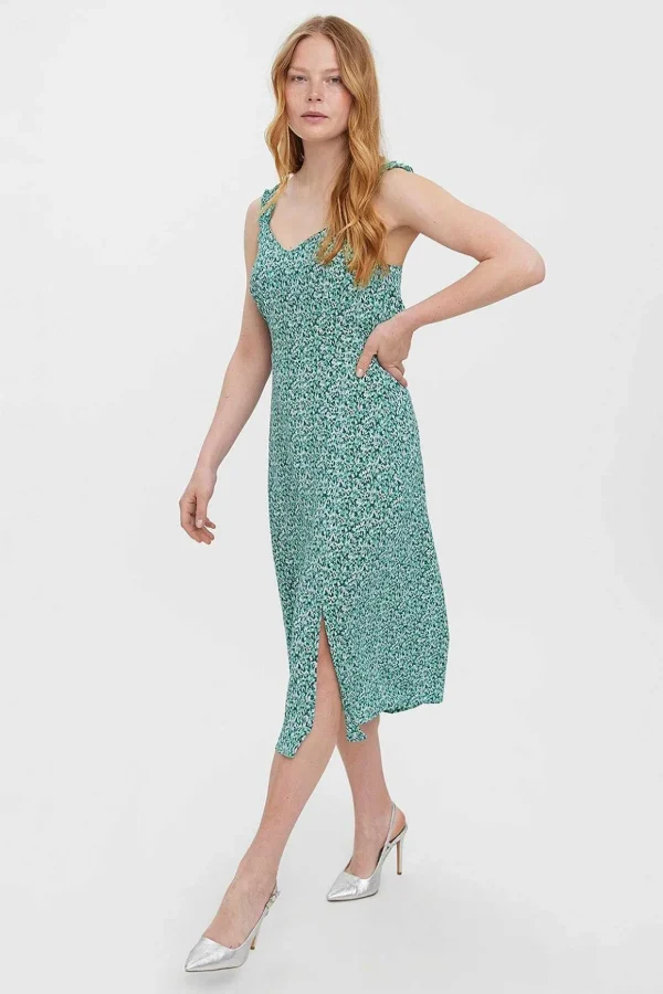 Sleeveless Dress In Green Print