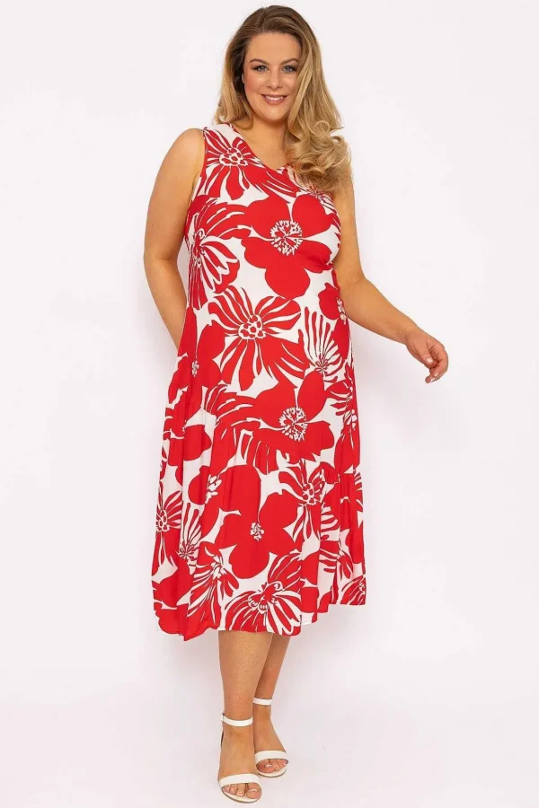 Sleeveless Midi Dress In Red Print