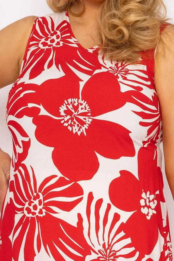 Sleeveless Midi Dress In Red Print