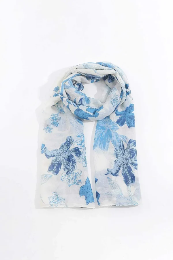 Soft Floral Scarf In Blue