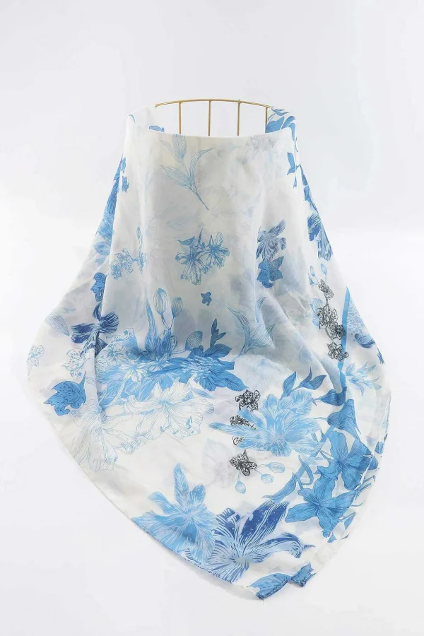 Soft Floral Scarf In Blue