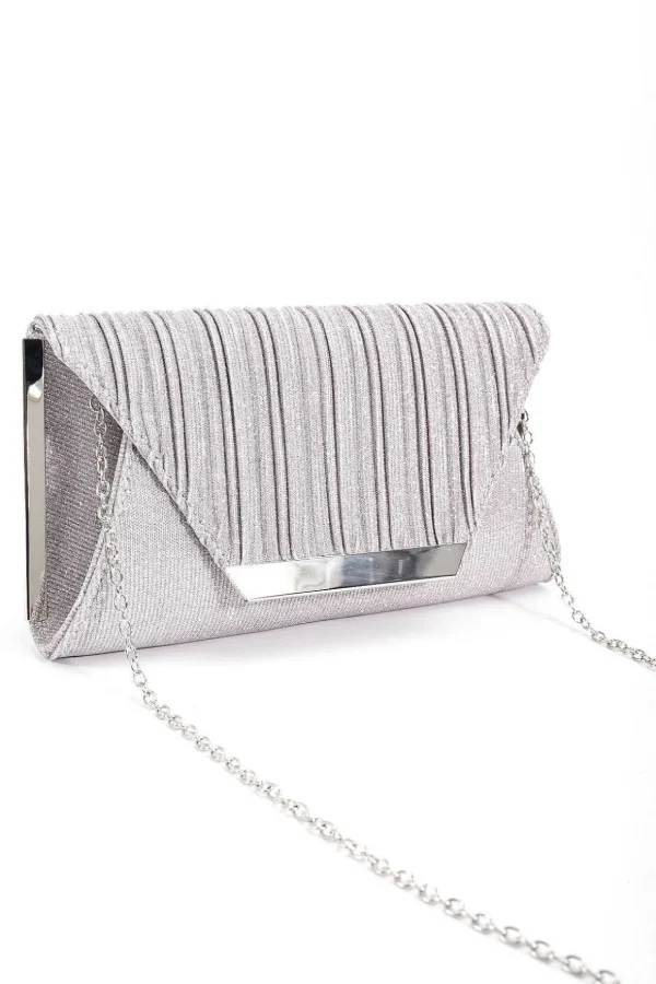 Sparkle Pleated Front Clutch In Silver