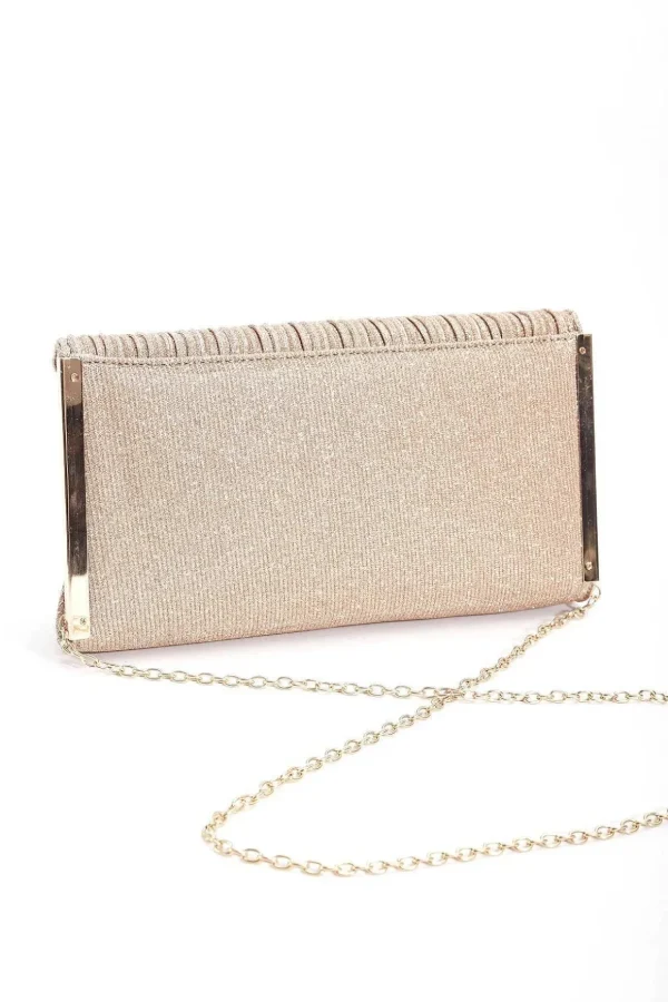 Sparkle Pleated Front Clutch In Gold