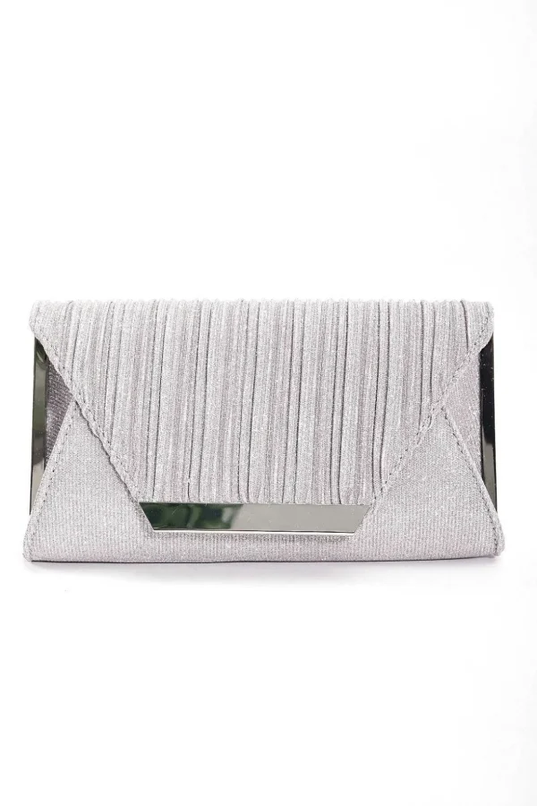 Sparkle Pleated Front Clutch In Silver