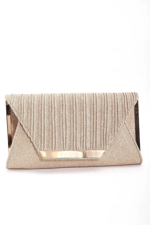 Sparkle Pleated Front Clutch In Gold