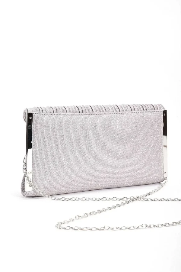 Sparkle Pleated Front Clutch In Silver