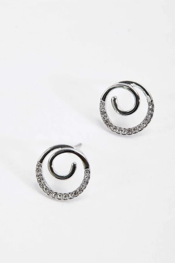 Spiral Silver Diamante Earrings