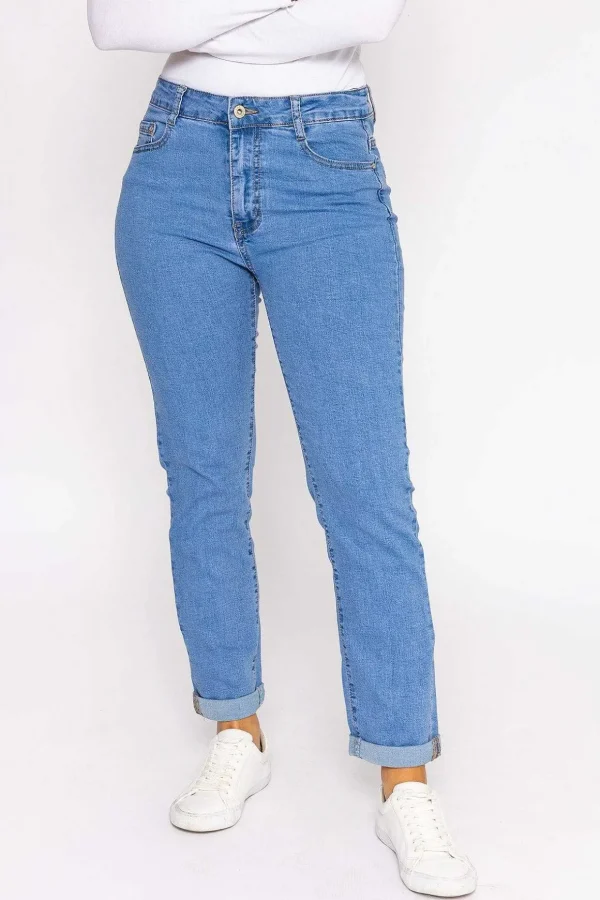 Straight Leg Denim Jeans In Light Blue