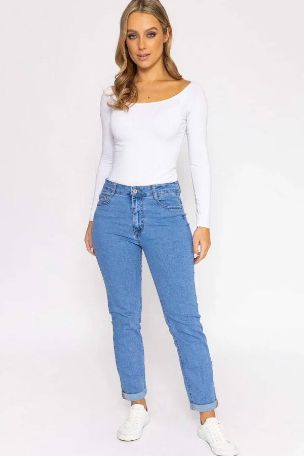 Straight Leg Denim Jeans In Light Blue