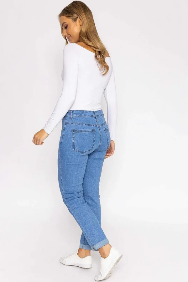 Straight Leg Denim Jeans In Light Blue