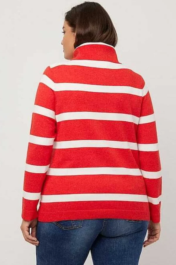 Stripe Fine Knit Turtleneck Sweater In Red