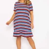 Striped Knee Length Dress In Multi Print