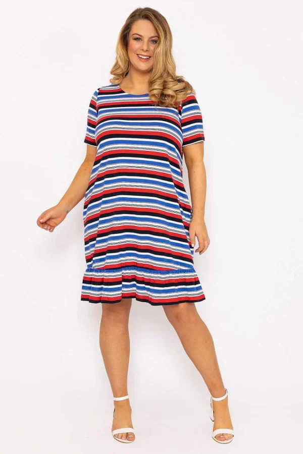 Striped Knee Length Dress In Multi Print