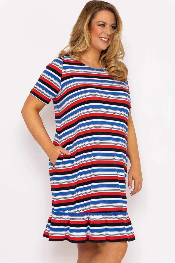 Striped Knee Length Dress In Multi Print