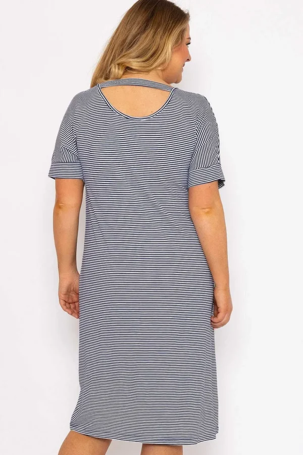 Striped Midi Dress In Navy