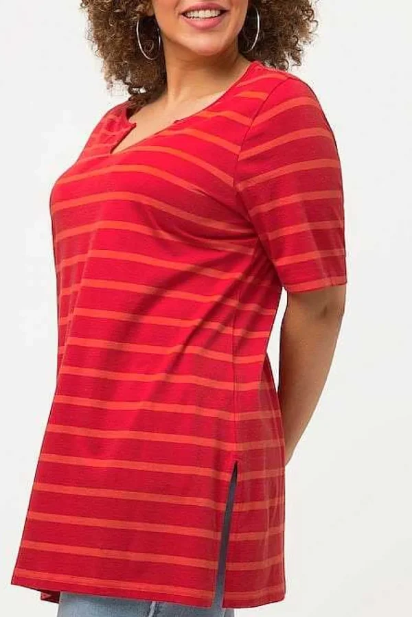 Striped Oversize Short Sleeve Top In Red