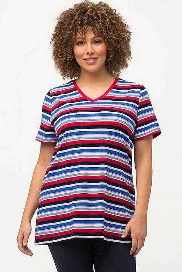 Striped Short Sleeve Top In Multi Print