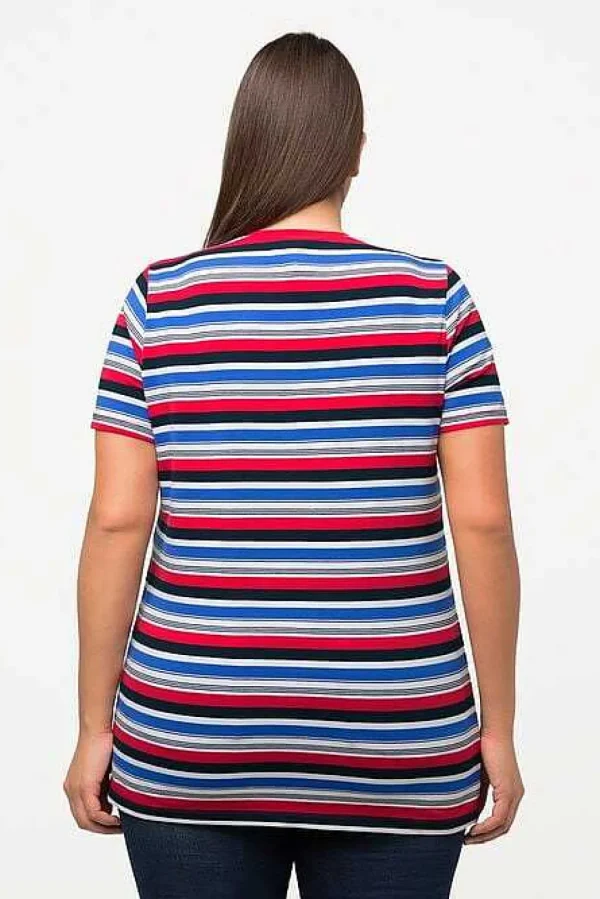 Striped Short Sleeve Top In Multi Print