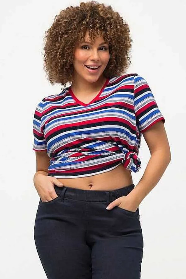 Striped Short Sleeve Top In Multi Print