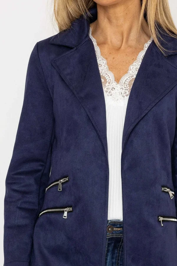 Suede 3/4 Zip Detail Jacket In Navy