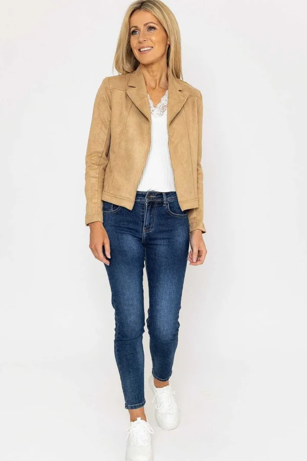 Suedette Zip Jacket In Camel