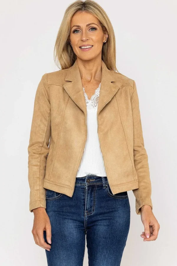 Suedette Zip Jacket In Camel