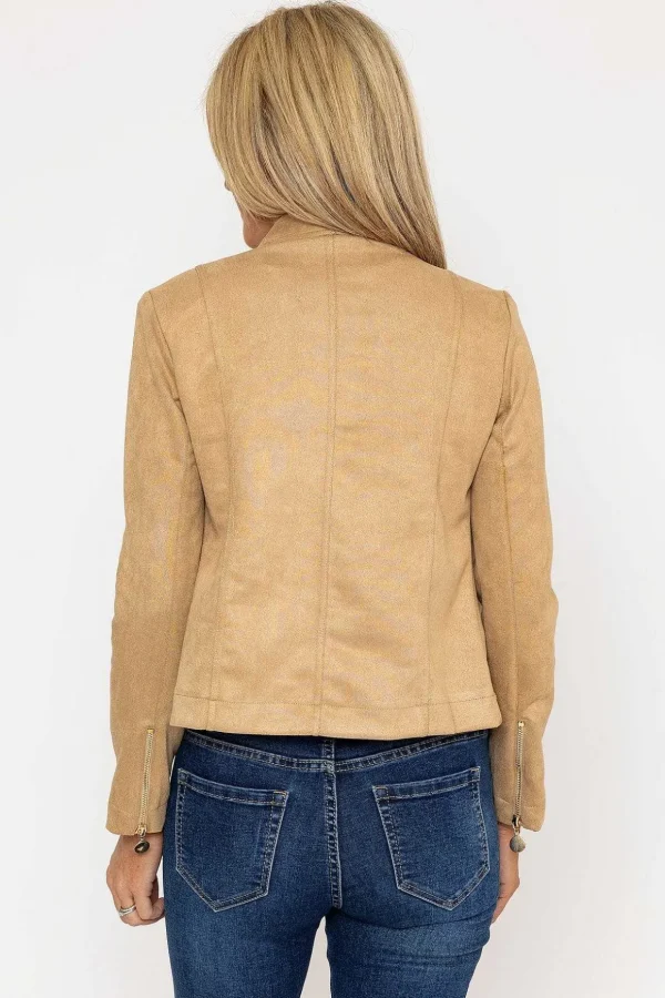 Suedette Zip Jacket In Camel