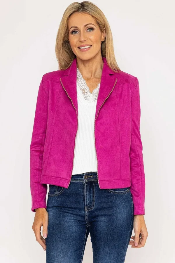 Suedette Zip Jacket In Pink