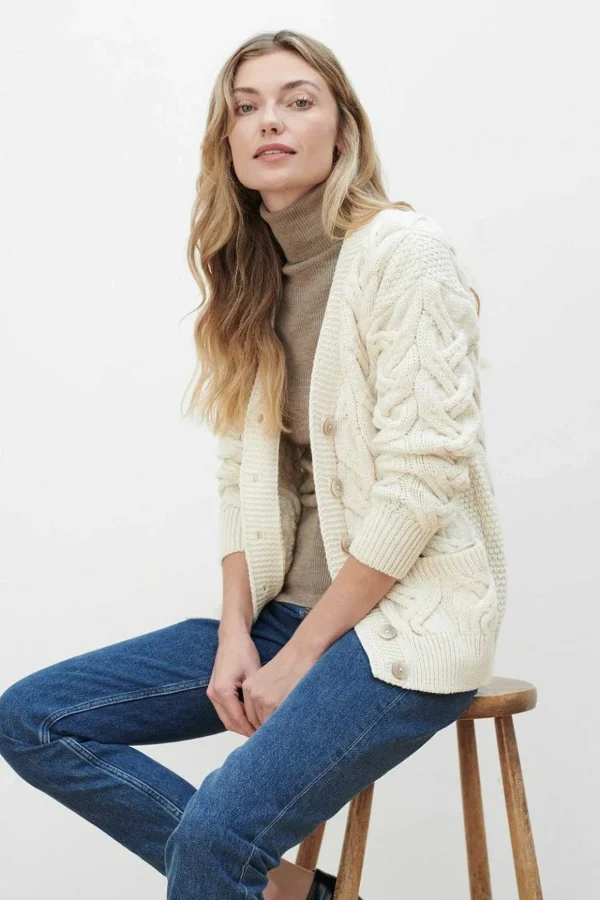 Super Soft Merino Wool V-Neck Cardigan In Cream