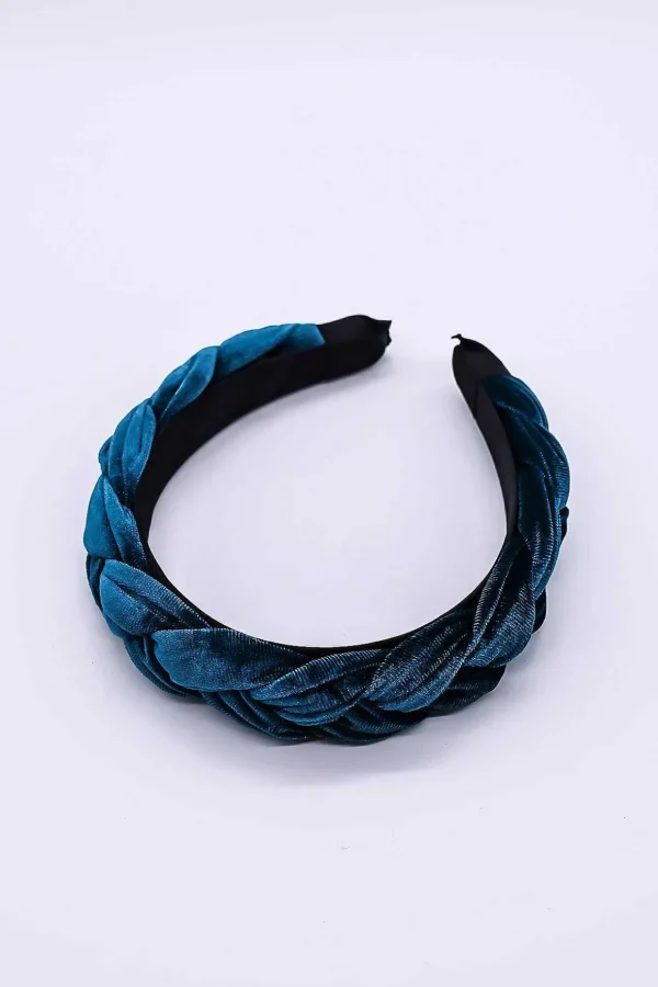 Teal Velvet Plaited Hairband