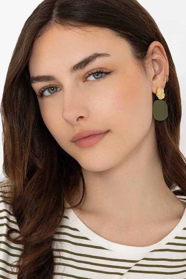 Textured Earrings In Gold & Green