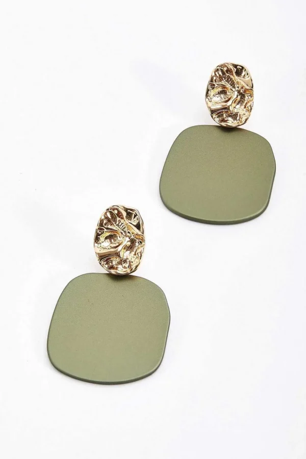 Textured Earrings In Gold & Green